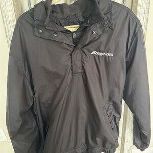 Snap On Jacket Mens M Black Pullover Windbreaker Anorak Layered Collar Logo